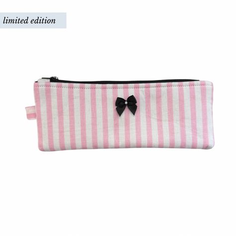Flat Pink Stripe Pencil Pouch