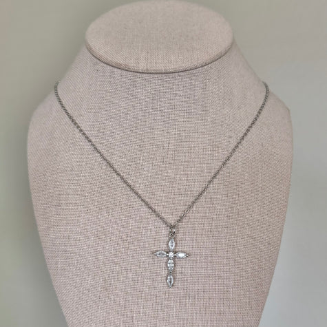 Silver Gem Cross Necklace (Pre-Order)