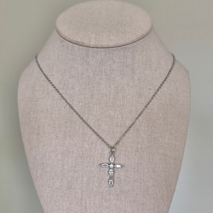 Silver Gem Cross Necklace