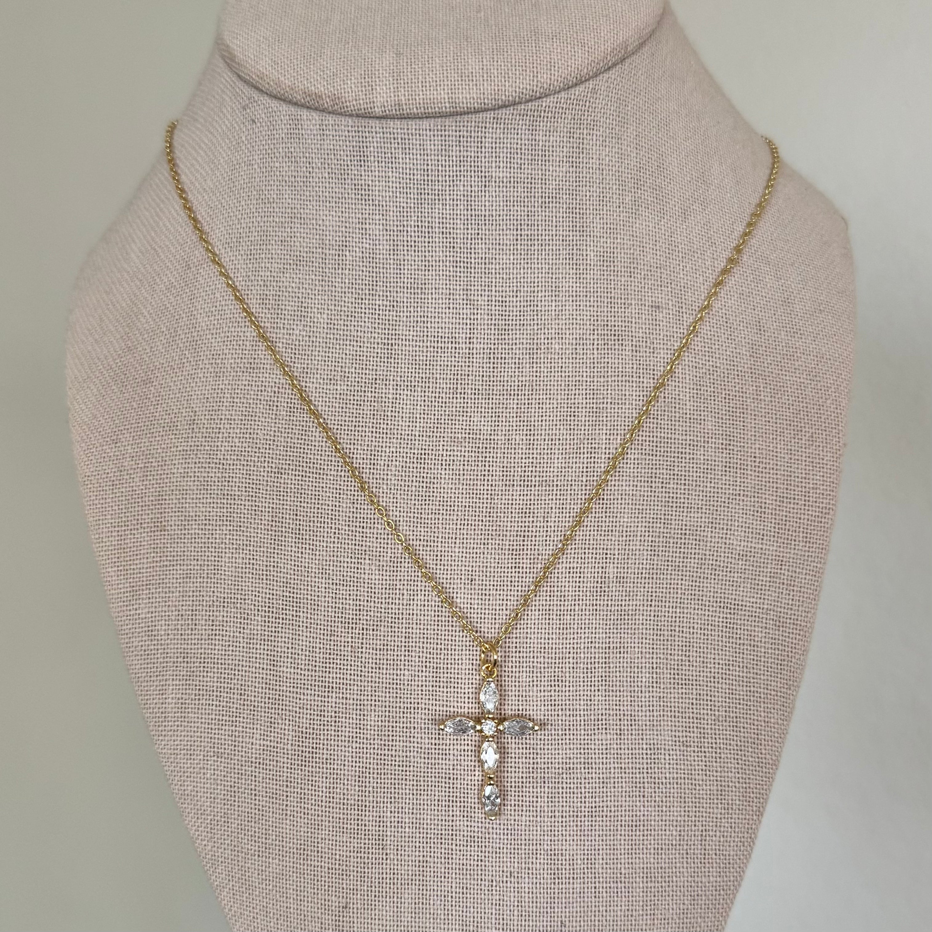 Gold Gem Cross Necklace