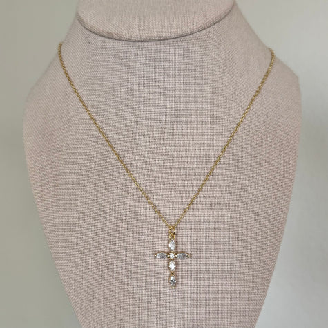 Gold Gem Cross Necklace (Pre-Order)