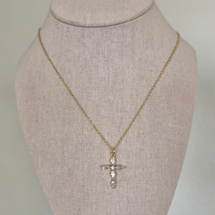 Gold Gem Cross Necklace