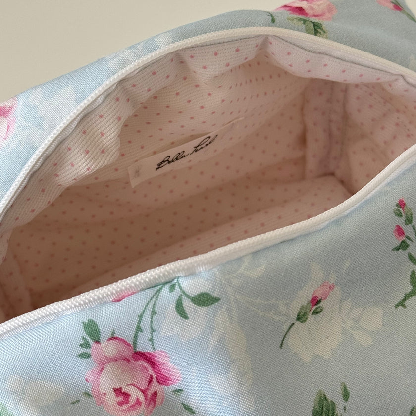 Small Blue French Floral Makeup Bag