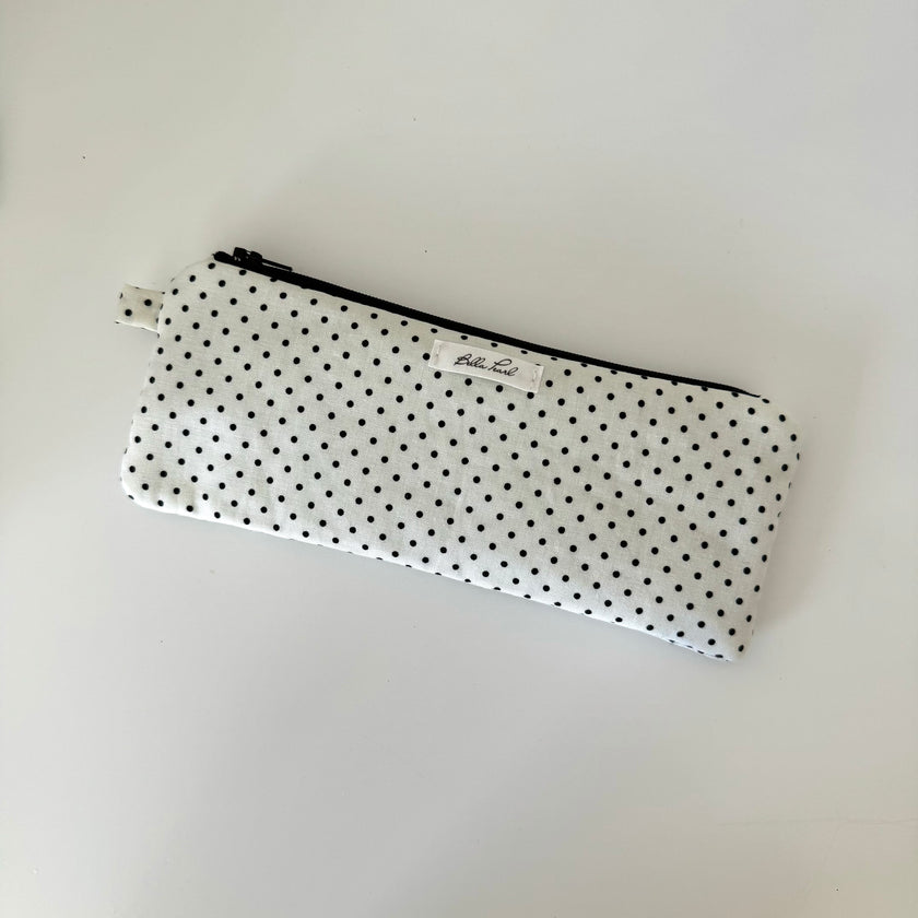 Flat Black Polka Dot Pencil Pouch