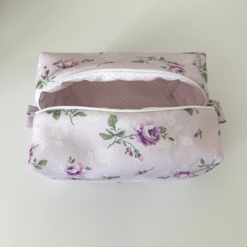 Purple French Floral Makeup Bag