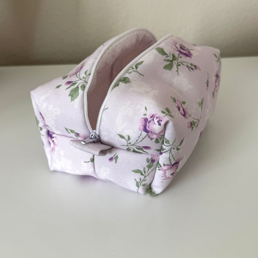 Purple French Floral Makeup Bag