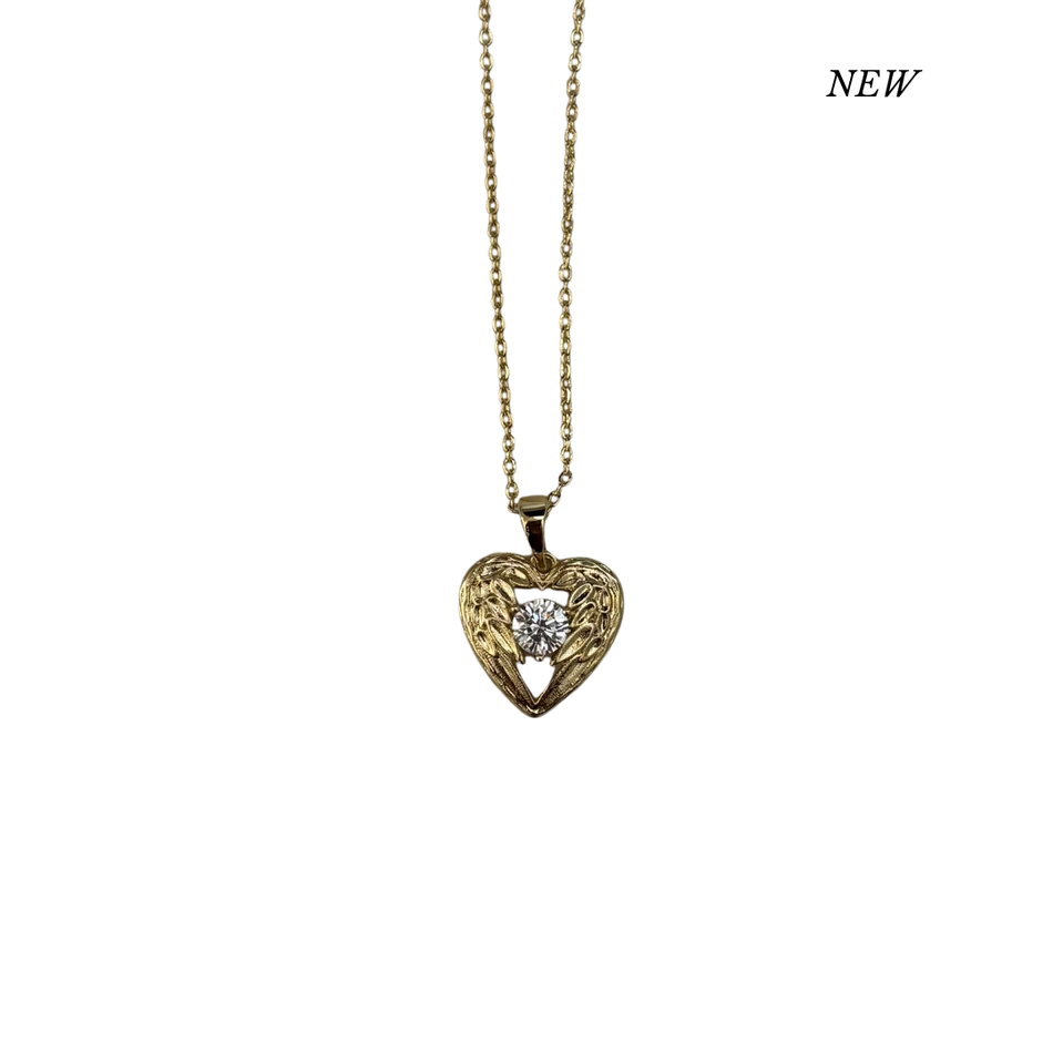 Gold Heart Wings Necklace