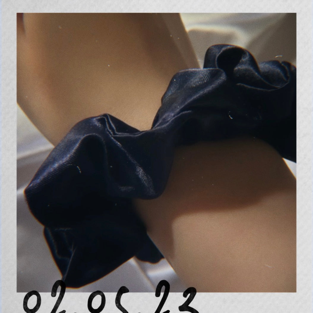 Navy Satin Scrunchie